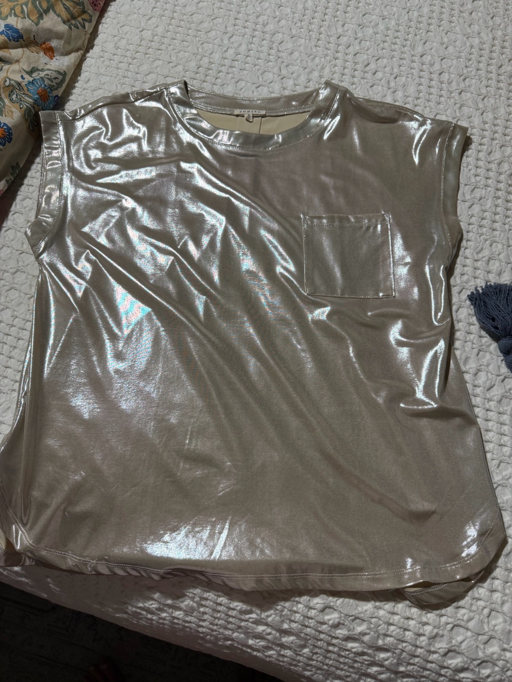 JODIFL Shimmery Muted Gold Scoop Neck Tee
